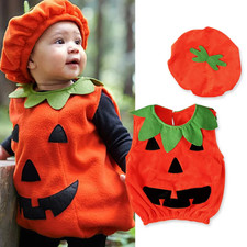 Baby Costume Kids Pumpkin Tops Romper with Hat Boys Girls Cosplay One-Piece Infa