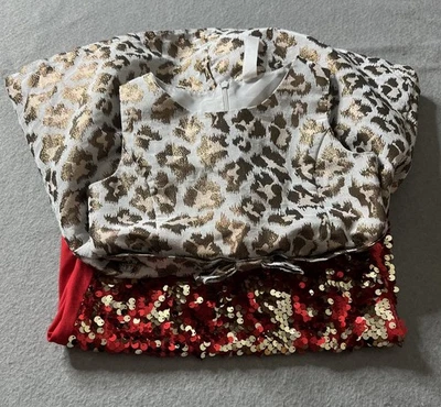 Girls Lot of 2 Fancy Dresses XS 4/5 Sequins Shiny Cheetah Red Gold Party Formal - Image 1 of 4