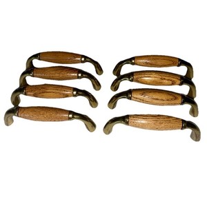 VINTAGE SET OF 8 And ARCHED BRASS WOOD INSERT CABNET DRAWER PULL HARDWARE