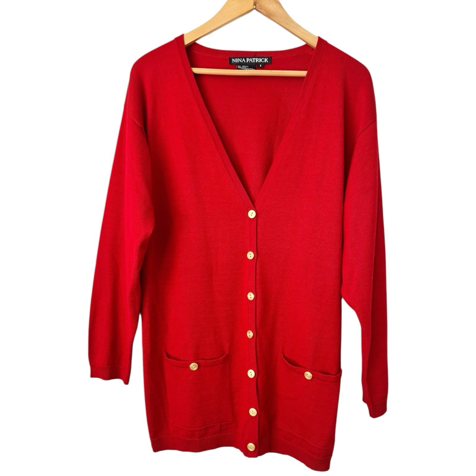 Nina Patrick Red Wool Blend Button Front Long Car… - image 1