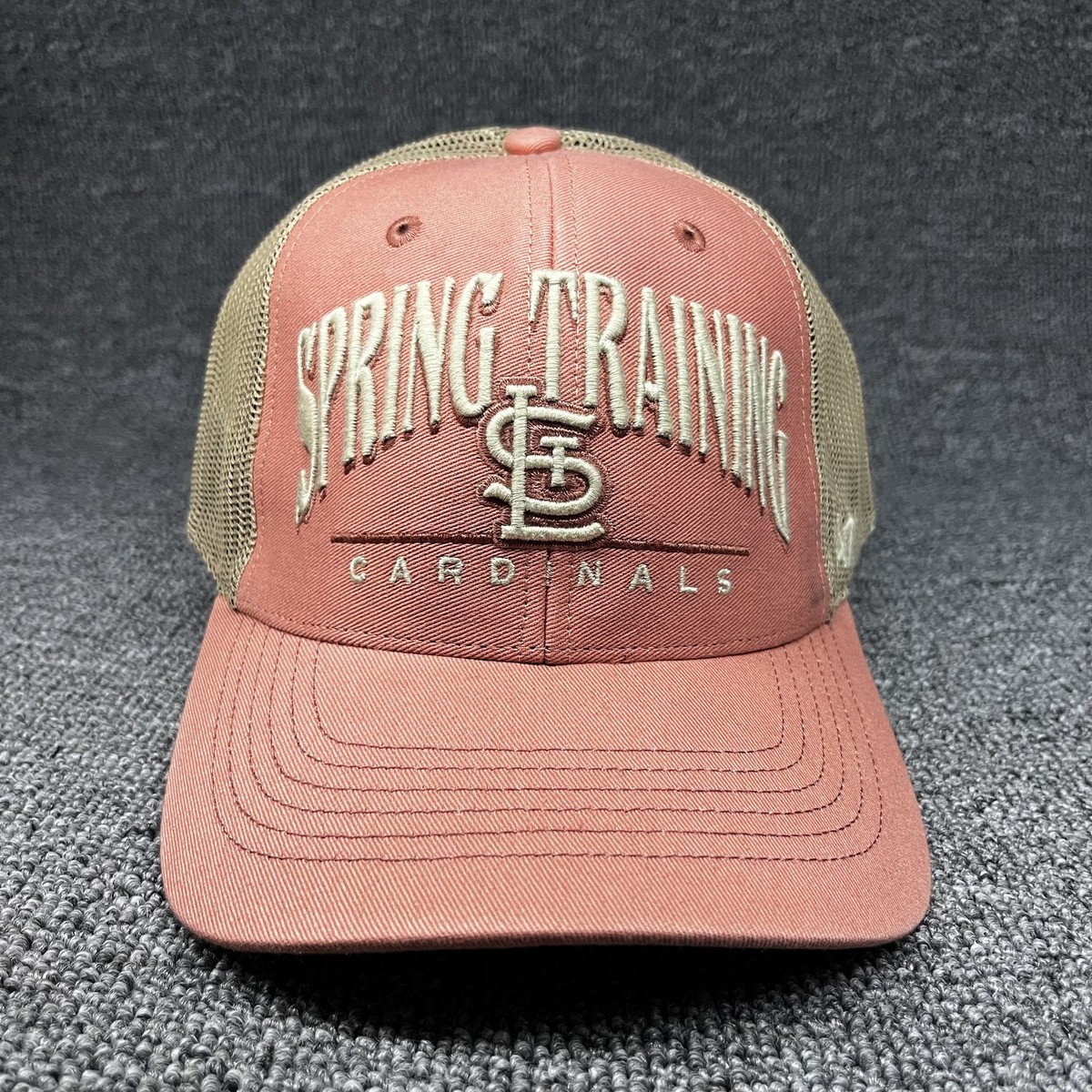 St. Louis Cardinals '47 Brand Spring Training Trucker Hat Snapback Pink Tan