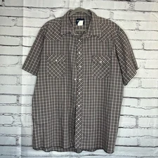 Wrangler Western Brown Plaid Casual Button Down Shirt SZ 2XL Heavy Duty Workwear