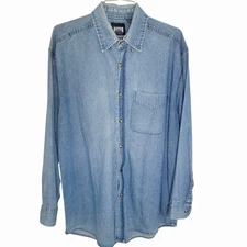 Premier International Men’s Denim Shirt XL 100% Cotton Long Sleeve Button Front