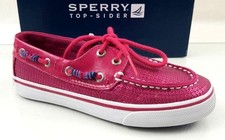 Girls Sperry Top Sider Bahama Lace Up Boat Shoes Hot pink Sequins Size 1.5 M