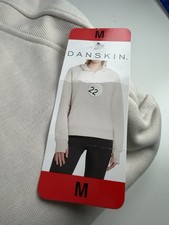 DANSKIN Women's Mixed Rib Cozy Half Zip Pullover Hoodie, Moonbeam Med