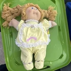 Cabbage Patch Kids Baby Doll Blonde Curly Yarn Hair Blue Eyes Yellow Outfit Girl