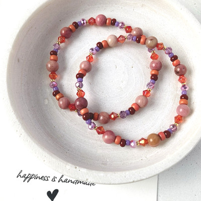 BOHO Armband SAMIRA aus Glas- und Natursteinperlen / Perlenarmband / Rhodonit