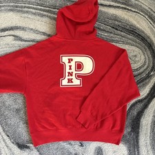 New Victoria s Secret Pink Full Zip Hoodie M Drawstring Logo Red NWT
