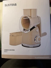 SUSTEAS Rotary Cheese Grater, Handle, Vegetable Slicer, 6 Interchangeable Blades