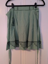 VTG Handmade Green  White Gingham Half Apron Cross Stitch W Pocket. Cottagecore