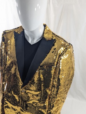New Coofandy Gold Heavy Sequin Paisley Bruce Buffer Jacket Blazer Tuxedo M 42'' 