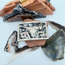 Vintage Mexican Alpaca Silver Longhorn Steer Head Belt Buckle