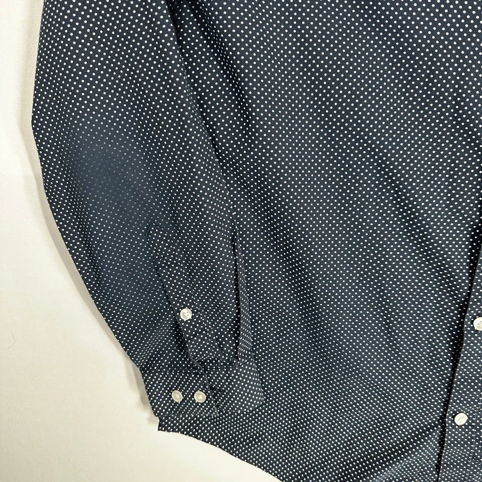 HM Men Button Up Shirt Size L Blue White Polka Dot All Over Print Easy Iron FLAW - Image 4 of 4
