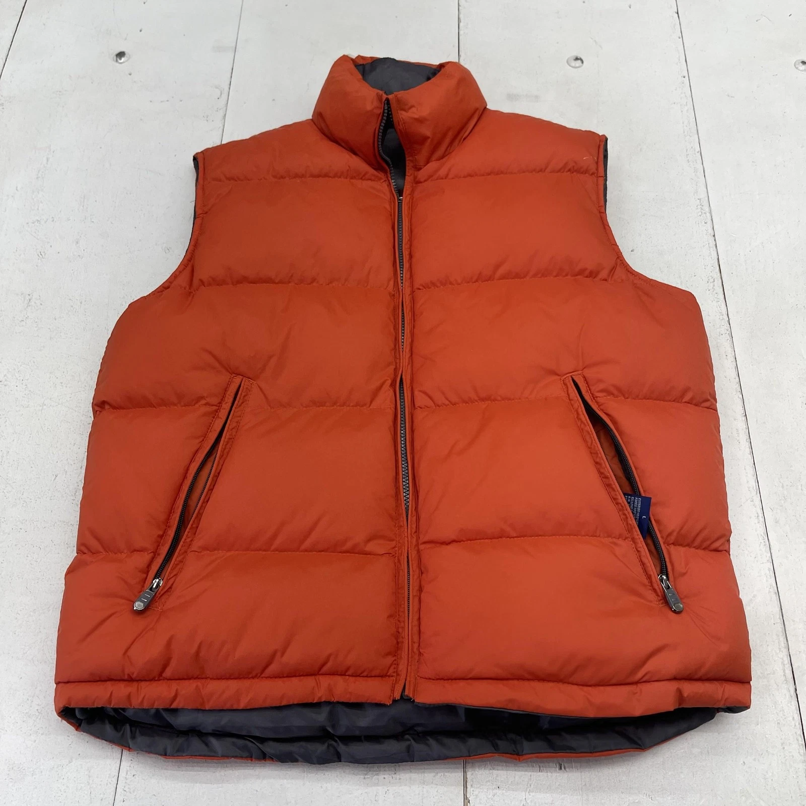 Avalon Sport Vest Mens Large Orange Reversible Down Puffer Full Zip Outdoor