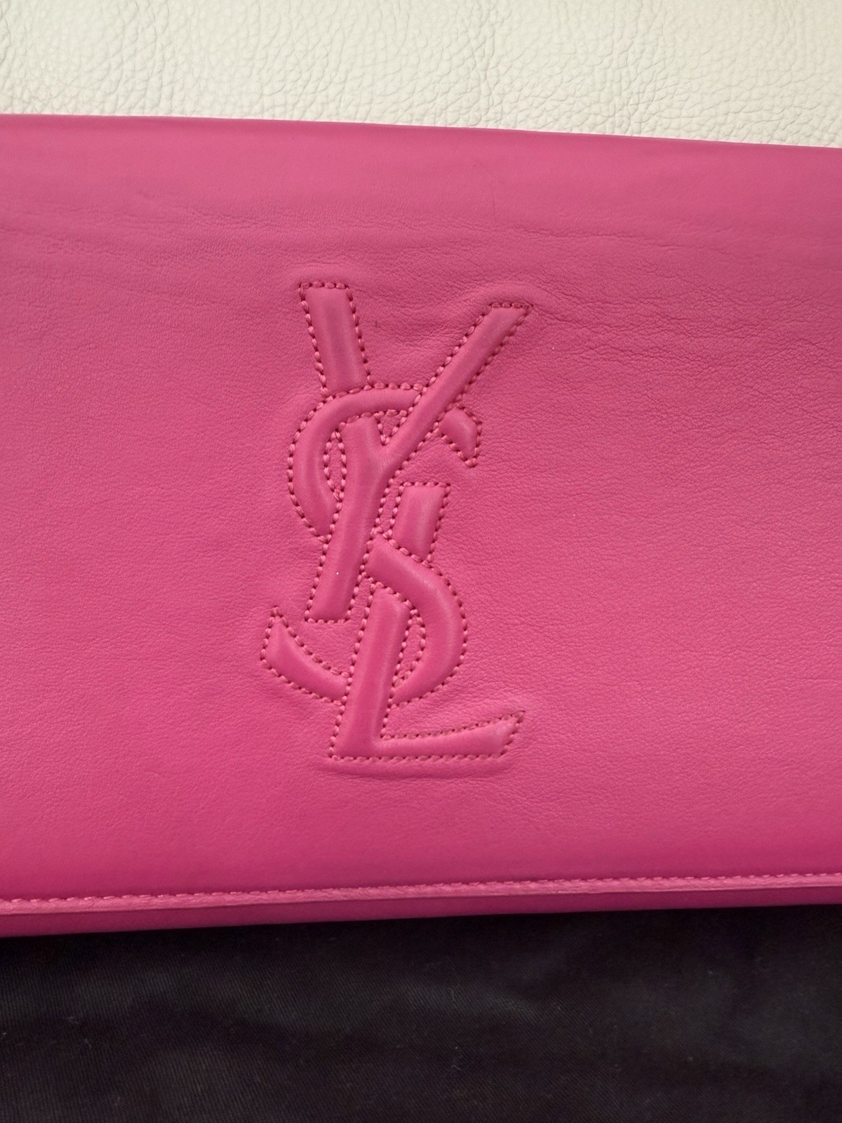 Autentica pochette YSL Saint Laurent rosa logo Belle Du Jour tracolla catena