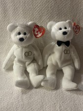 2001 ORIGINAL MR  MRS Ty Beanie Baby Groom  Bride Bear Wedding Set WITH TAGS 