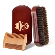 Beard Brush, 100% Boar Bristle Natural Black Walnut Wood Beard Comb Hair Must...