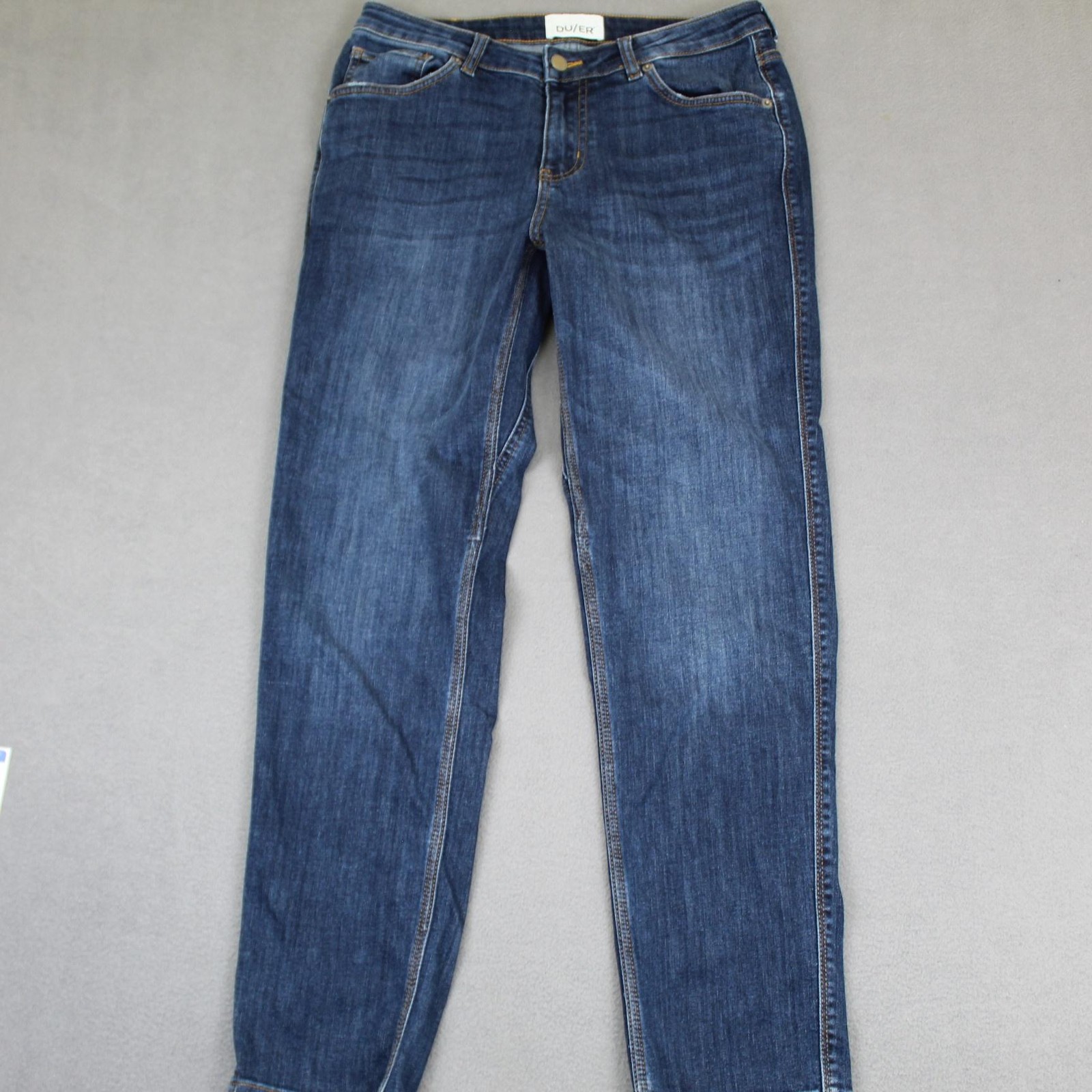 Duer Jeans Womens 28x30 Blue Mid Wash Denim 5 Pocket Zip Fly Wide Leg Flare