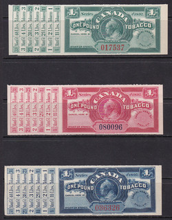 Canada 1897 Tobacco Revenue Stamps Coupon 1lb #RM348i 357i 366i Unused