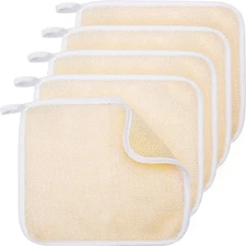 10.63 x 9.05 Inch(Beige Edge), 5 Pcs Exfoliating Face and Body Wash Cloths 