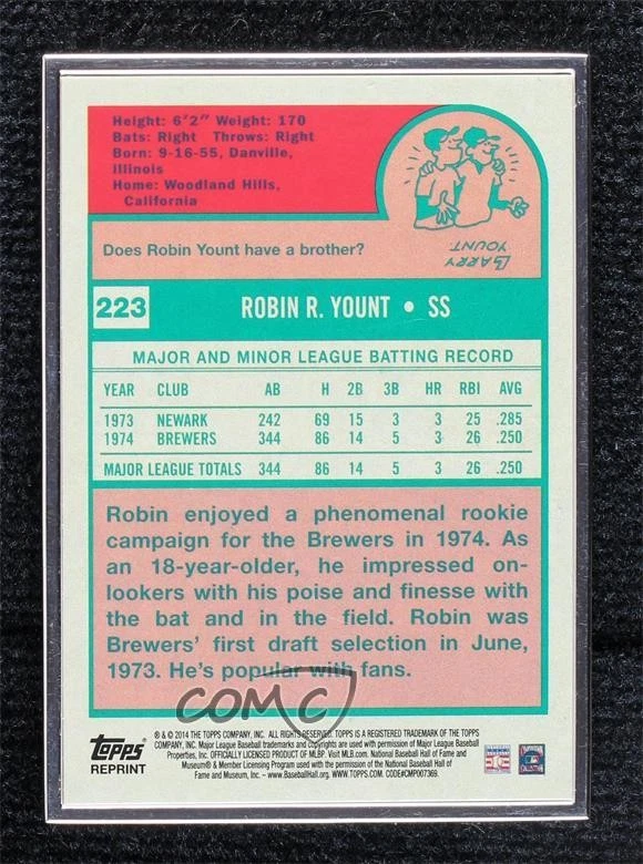 2014 Topps Framed Rookie Reprints Silver /99 Robin Yount #223 HOF - Image 2 of 2