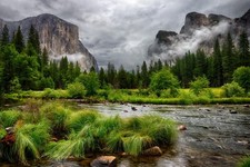 Landscape nature mountains clouds trees forest r river Custom Gaming Mat Desk