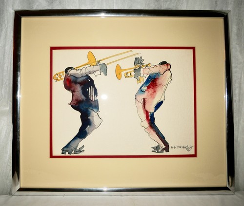 Rare c.1975 LEO MEIERSDORFF Original Watercolor&Ink Painting "BRASS DUO" Signed - Picture 18 of 24