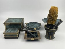 Zestaw antycznych mosiężnych mosiądzów - popielniczka itp. - Patynowany - 7x - lata 1940.