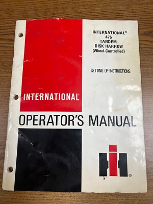 International Operator's Manual 475 Tandem Disk Harrow 1096142R2