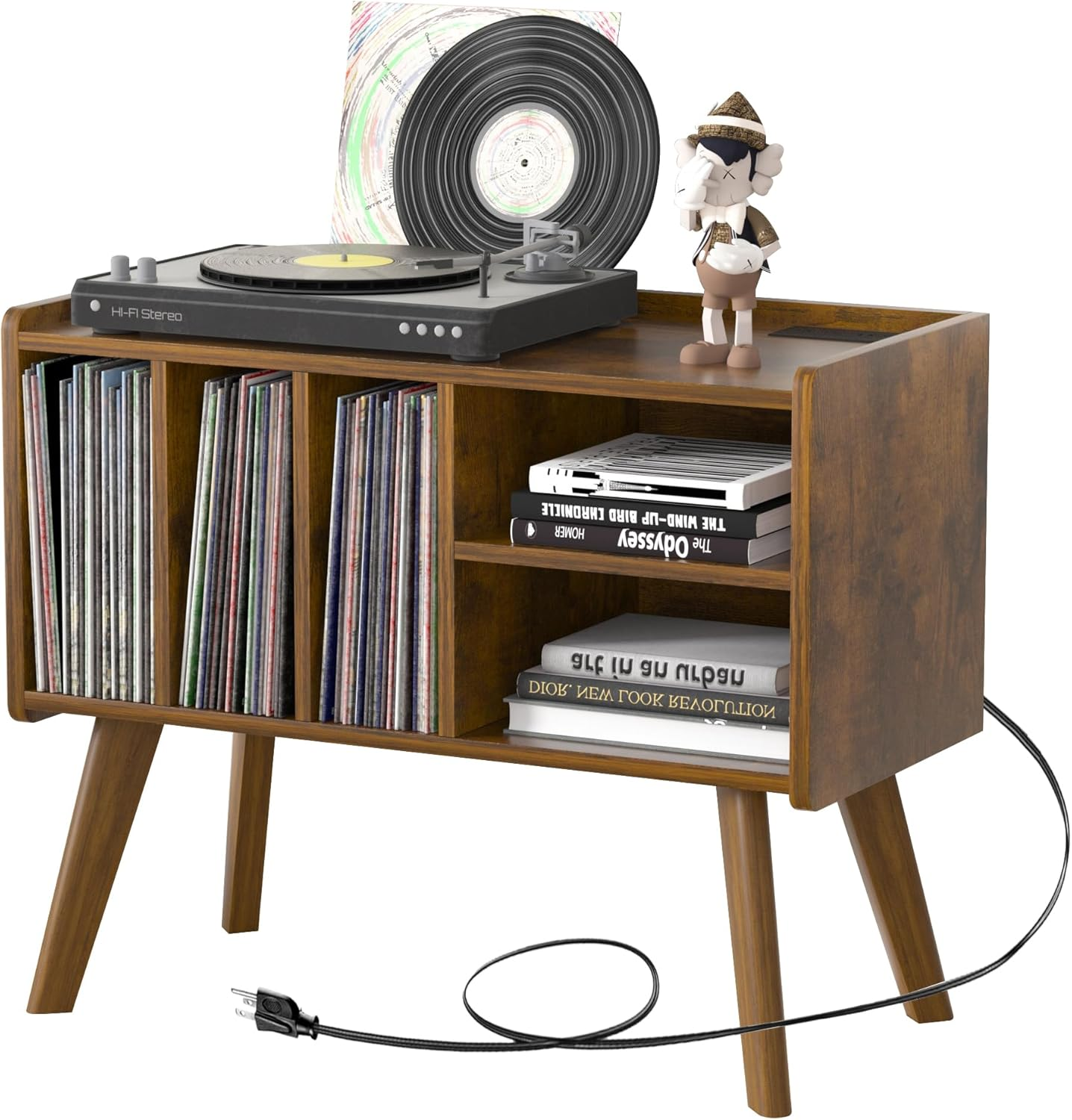 Wooden Record Player Stand with Vinyl Storage and Large Turntable Shelf