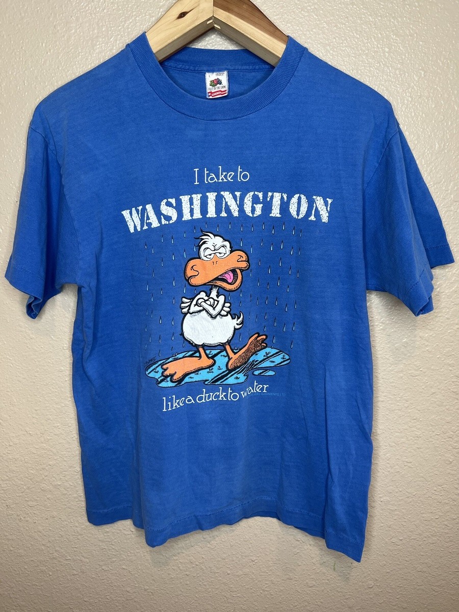 Vintage 90s Fruit Loom T Shirt Washington Duck Cartoon Graphic
