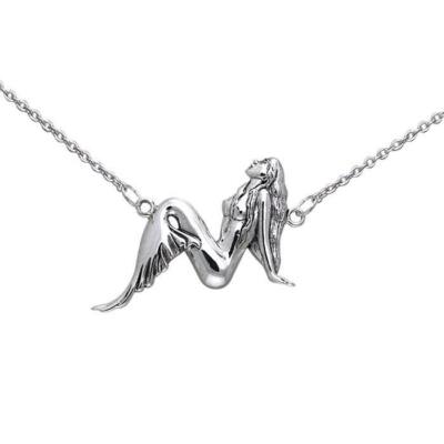 Sasha St.John Mermaid Silhouette Mond 925 Sterlingsilber Halskette Fein Schmuck