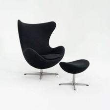 1993 Arne Jacobsen for Fritz Hansen Egg Chair and Ottoman Black Made in Denmark