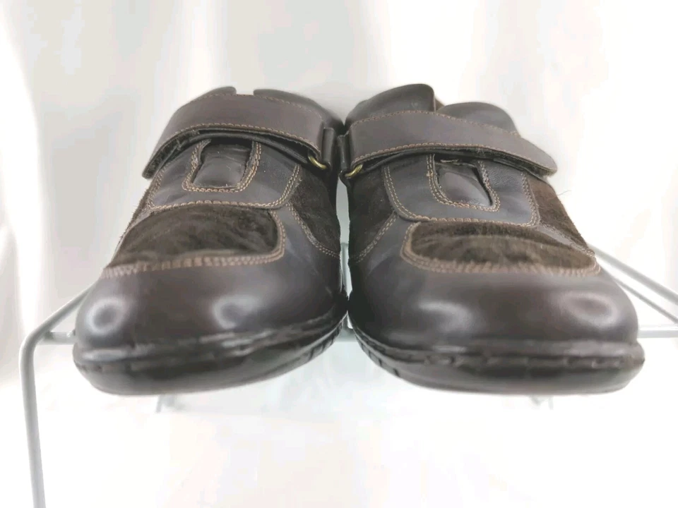 Zapatos BAJO Cuero Curvado Cojín Choc Marrón Gamuza Para Mujer Talla 9M Gancho y Lazo Foto 4 de 4