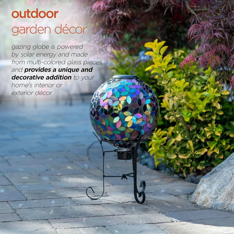 Alpine Corporation Decoración de Jardín 17"x10" Solar Powered Vidrio Mosaico Mirador Globo Foto 3 de 4