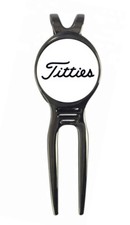 "Titties" Novelty Golf Ball Marker + Black Gunmetal Divot Tool Gift