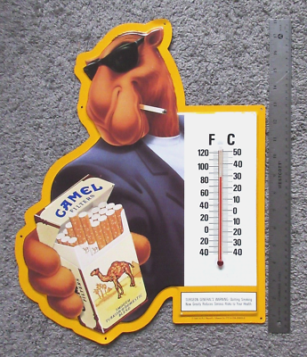 VTG 1992 CAMEL CIGARETTE JOE COOL ADVERTISEMENT METAL SIGN THERMOMETER  EXCELLENT