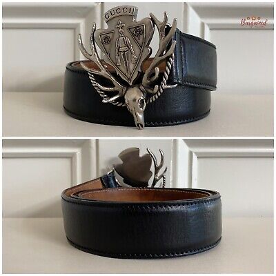 Authentic Gucci Black Calfskin Leather Silver Antler Crest Authentic Gucci Black Calfskin Leather Silver Antler Crest