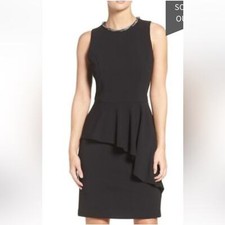 Eliza J Peplum embellished neck sheath dress