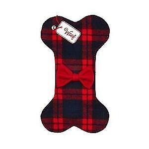 Red Plaid Flannel Dog Bone Stocking 16''