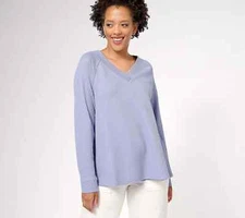 Denim & Co. Essentials Waffle Knit V-Neck Swing Top Dark Periwinkle XS A619121