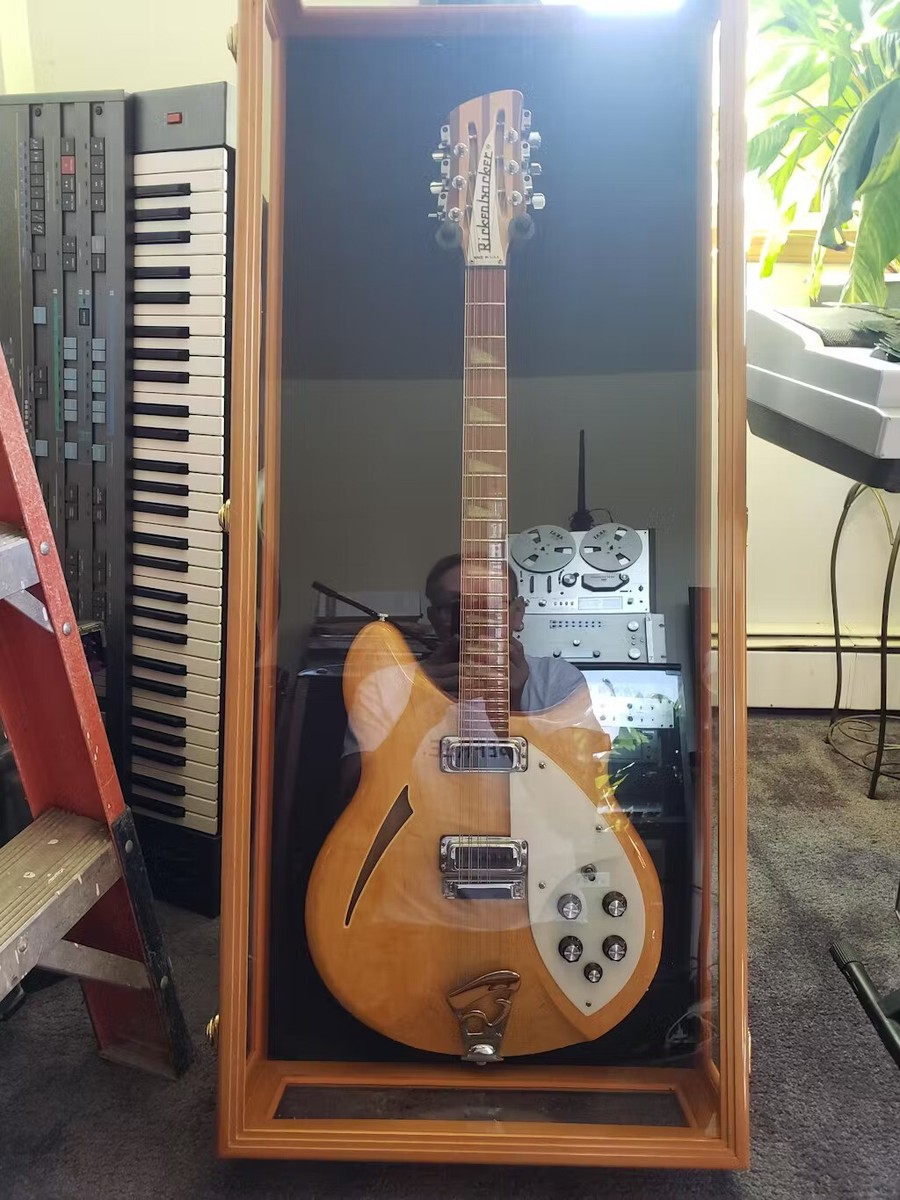 Guitar Display Case Electric Oak & Black Wood Rack Fender