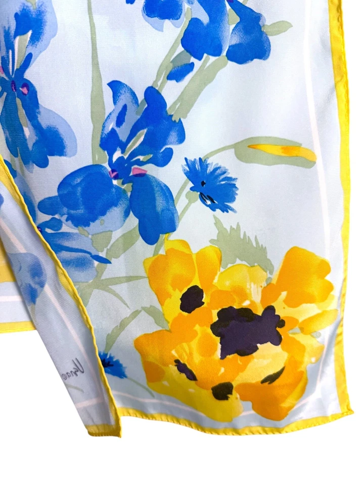 Винтажный синий желтый цветочный полиэстер Vera Veresa 46 дюймов на 10,5 дюйма - Изображение 3 из 4