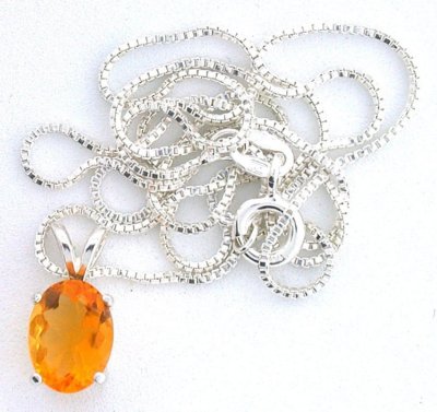 1.22 Carat 9x7 Mexican Fire Oval Opal Gemstone Sterling Pendant 18'' Box Chain