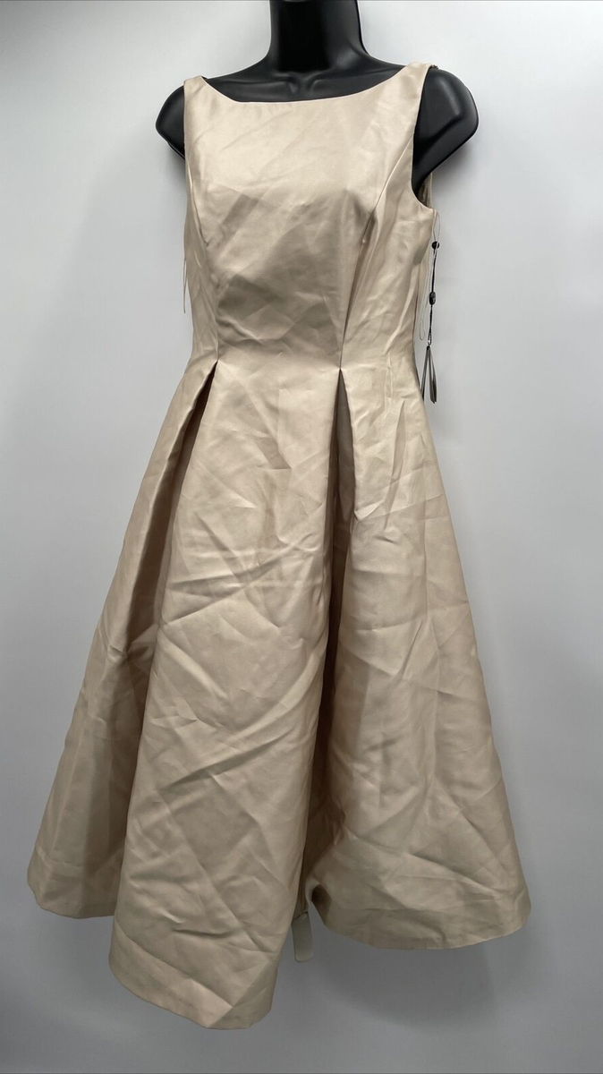 adrianna papell boat neck sleeveless a-line taffeta dress Tea Length Size 2 ~Champagne Marisol” Vintage 90s Blue no slit Size:US10 - Preorder Elevate your wardrobe with