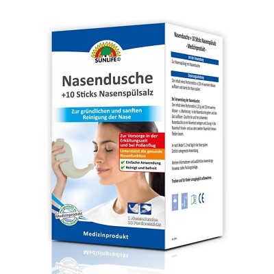 SUNLIFE Nasendusche + 10 x Nasenspülsalz zur Reinigung und Befeuchtung der Nase