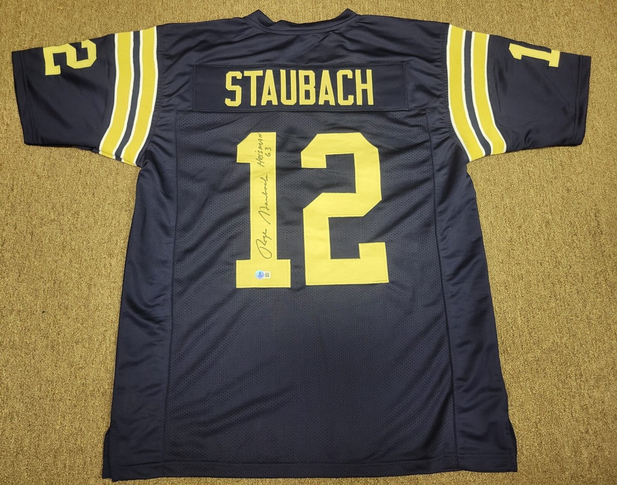 Roger Staubach Signed Heisman 63 Navy Blue Jersey Beckett Auto College  Football