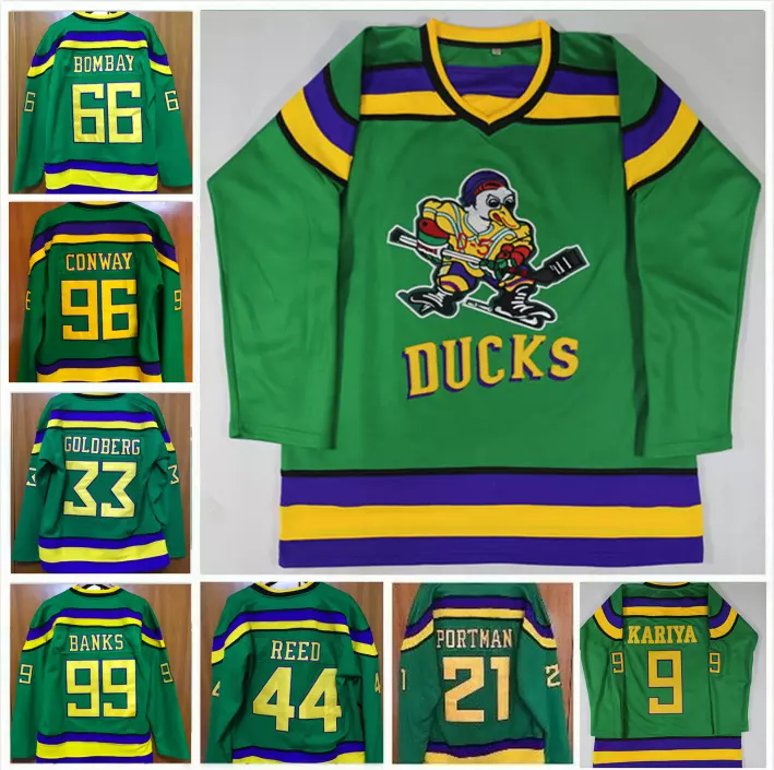 The Mighty Ducks Movie Ice Hockey Jersey 96# Conway Stitched White Long  Sleeve