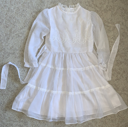 Girls White Cotton Dress Communion Portrait Easter Vtg 70s JC Penney Sz 12 Lovel