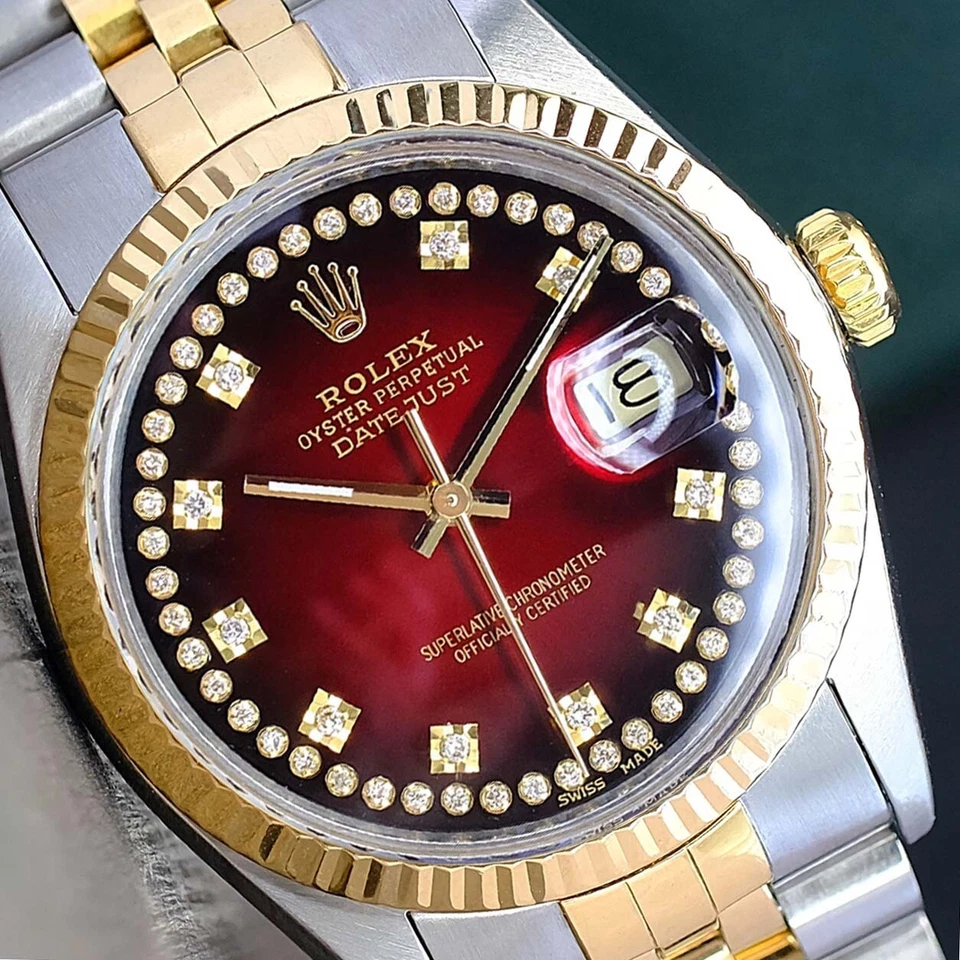 Rolex Datejust para hombre de oro amarillo de 18 quilates esfera roja de acero inoxidable
